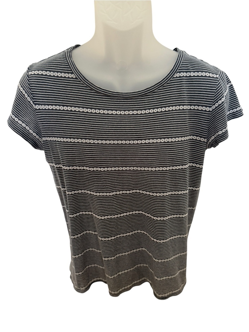 LOFT Vintage Soft Navy Blue & White Stripes Tee Shirt Top Women S Small